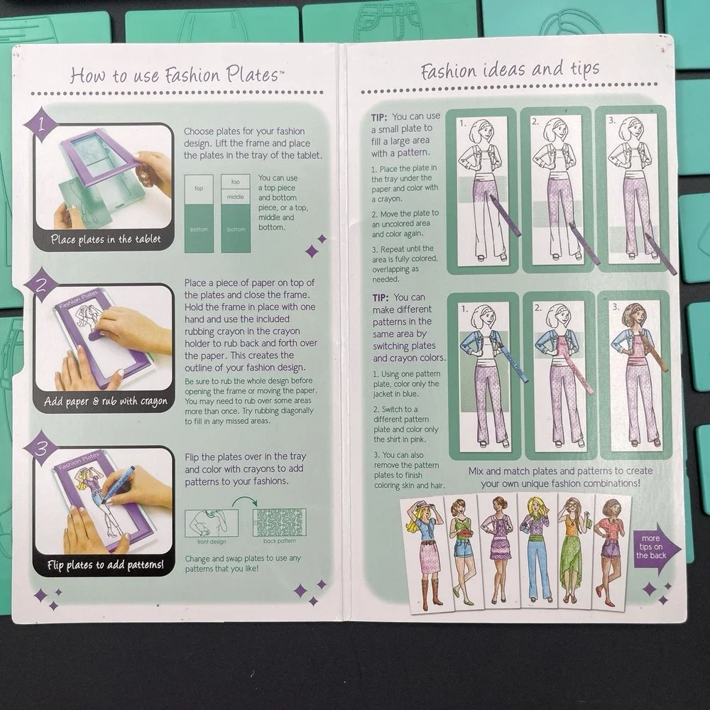 2015 Kahootz Fashion Plates Drawing Set Purple Teal Mix Match Plates Guide